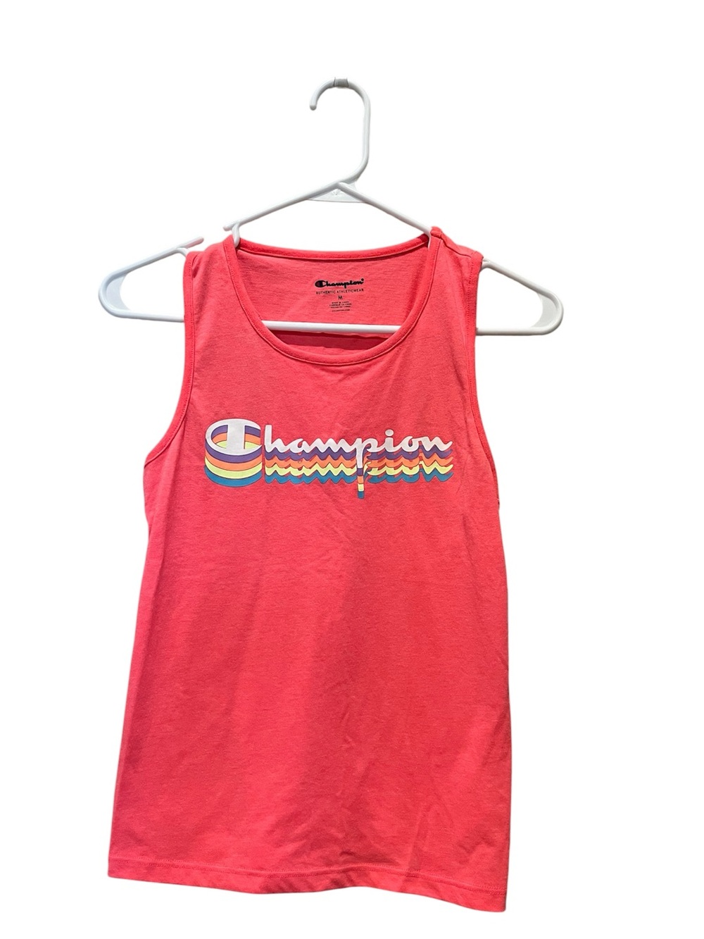 Champion Coral-Pink Tank with Multicolor Logo